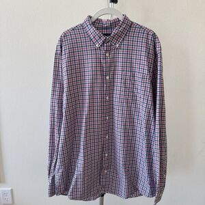 Johnnie-O‎ Mens Dress Shirt L Button Up Pink White Blue Plaid Cotton Logo